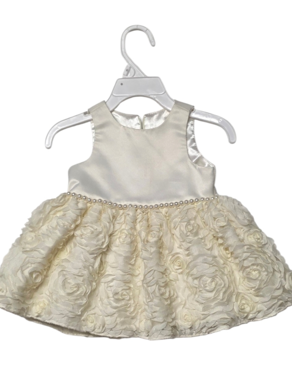 American Princess Ivory Rosette Baby Dress with Pearl Trim